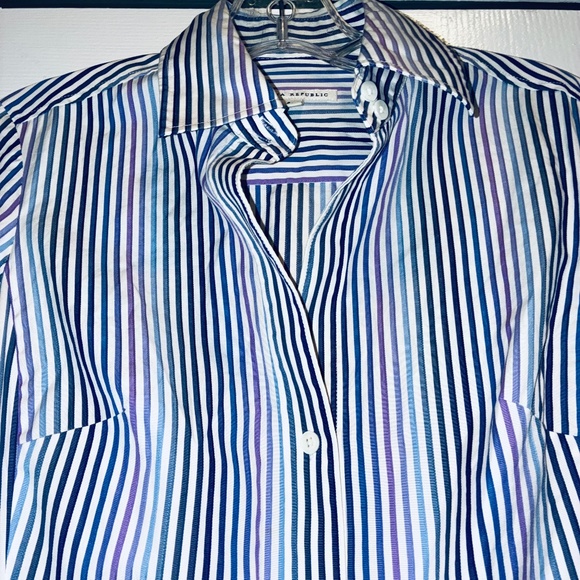 Blue-Purple Striped Button Down Blouse - Picture 7 of 9